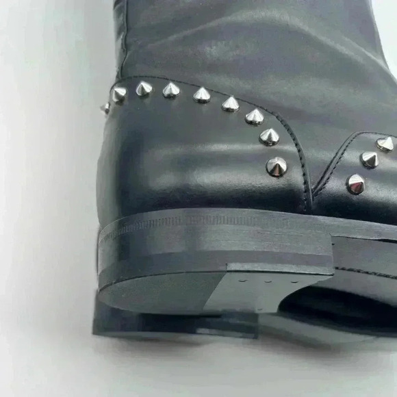 ALEXANDER McQUEEN Black Leather Metal Stud Detail Round-Toe Knee Boots 38 New* - Picture 11 of 16